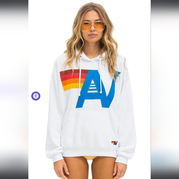 Aviator Nation NWT Logo Stitch Pullover Relaxed Hoodie Sweatshirt White Unisex M - Picture 3 of 9
